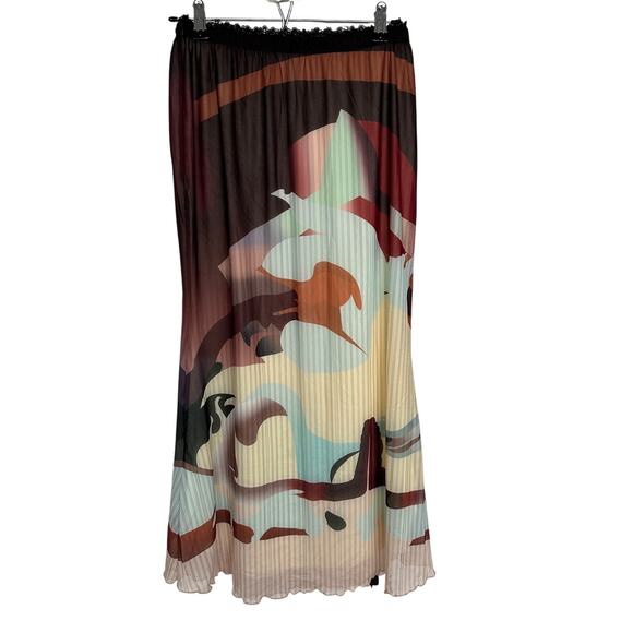 Women's Sheer Abstract Midi  Ruffle Bottom Skirt, Size M, NWOT - Picture 2 of 6